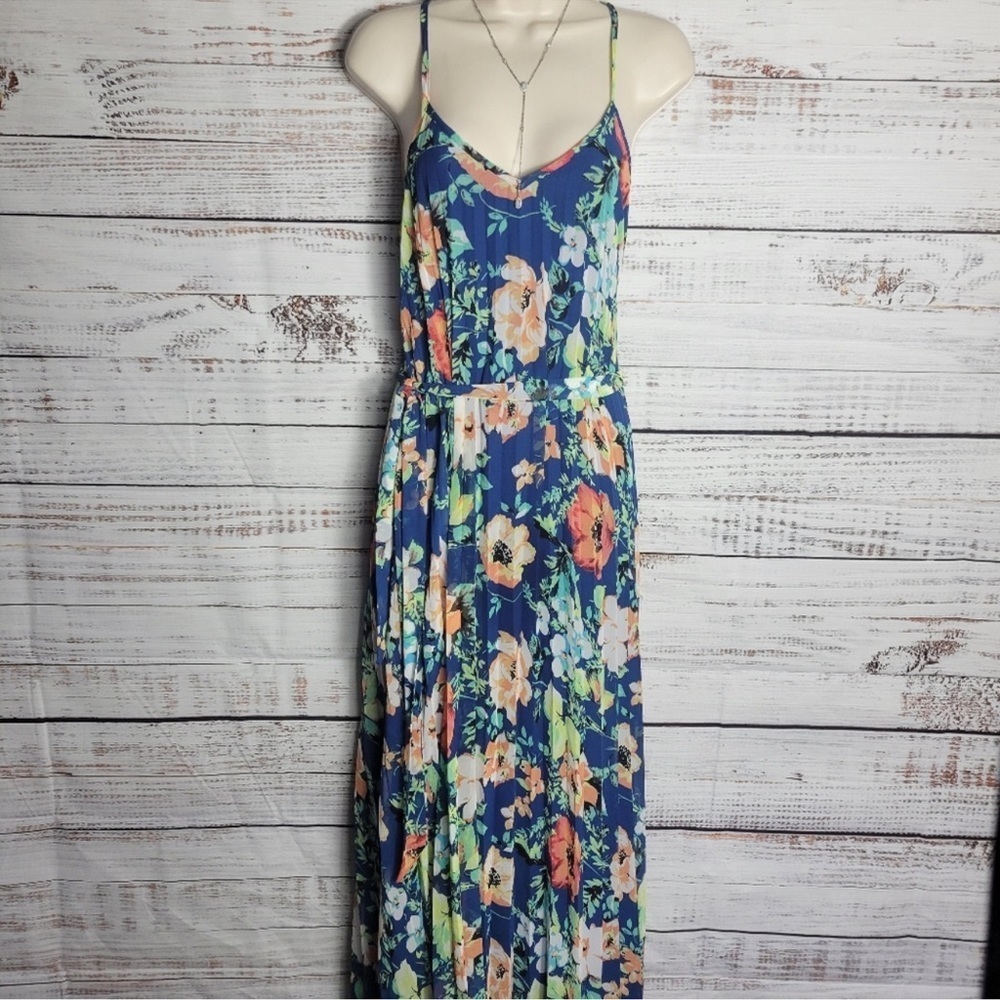 B Darlin Pleated Floral Maxi Dress with Tie